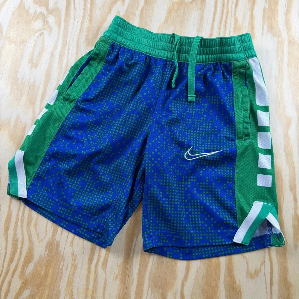 Nike Dri-FIT Elite Boys Basketball Shorts Blue Green Pixel Graphic Size Small